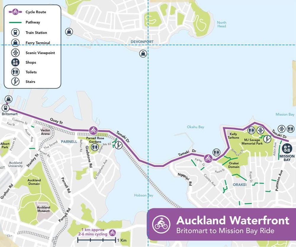 bleikur cycleway Auckland kort