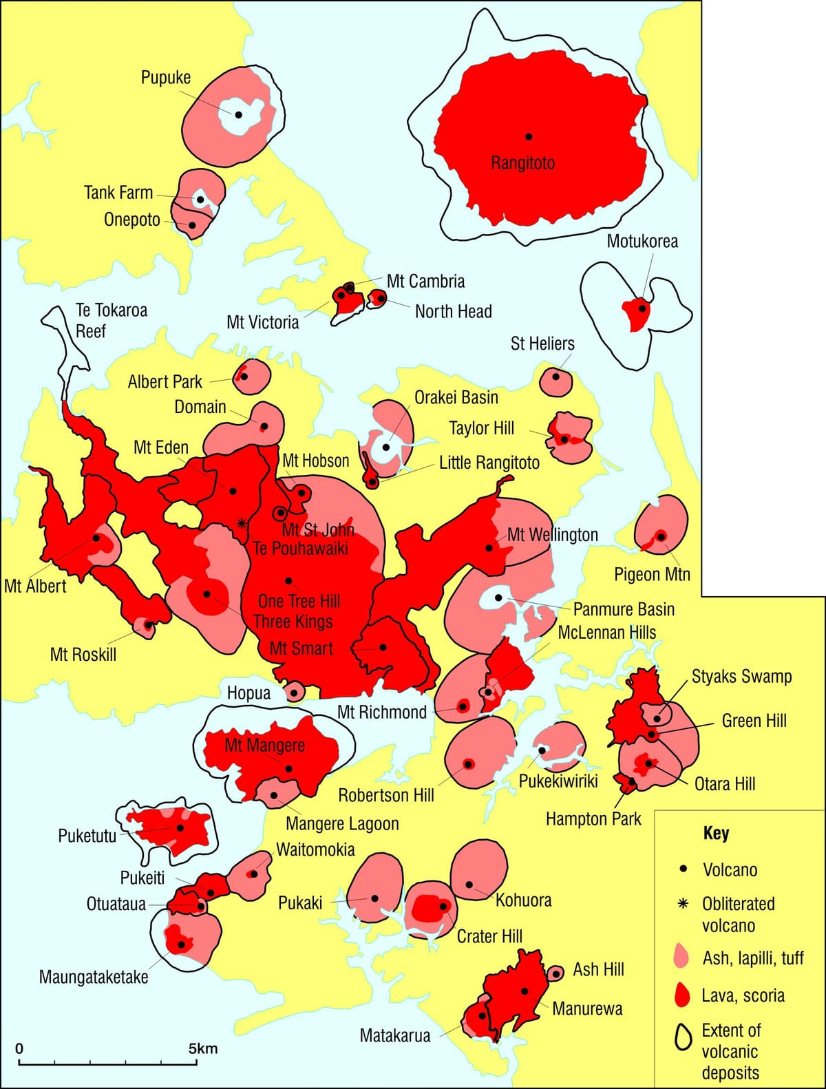 Auckland eldfjöll kort