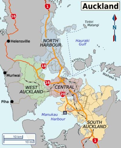 kort af Auckland hverfum