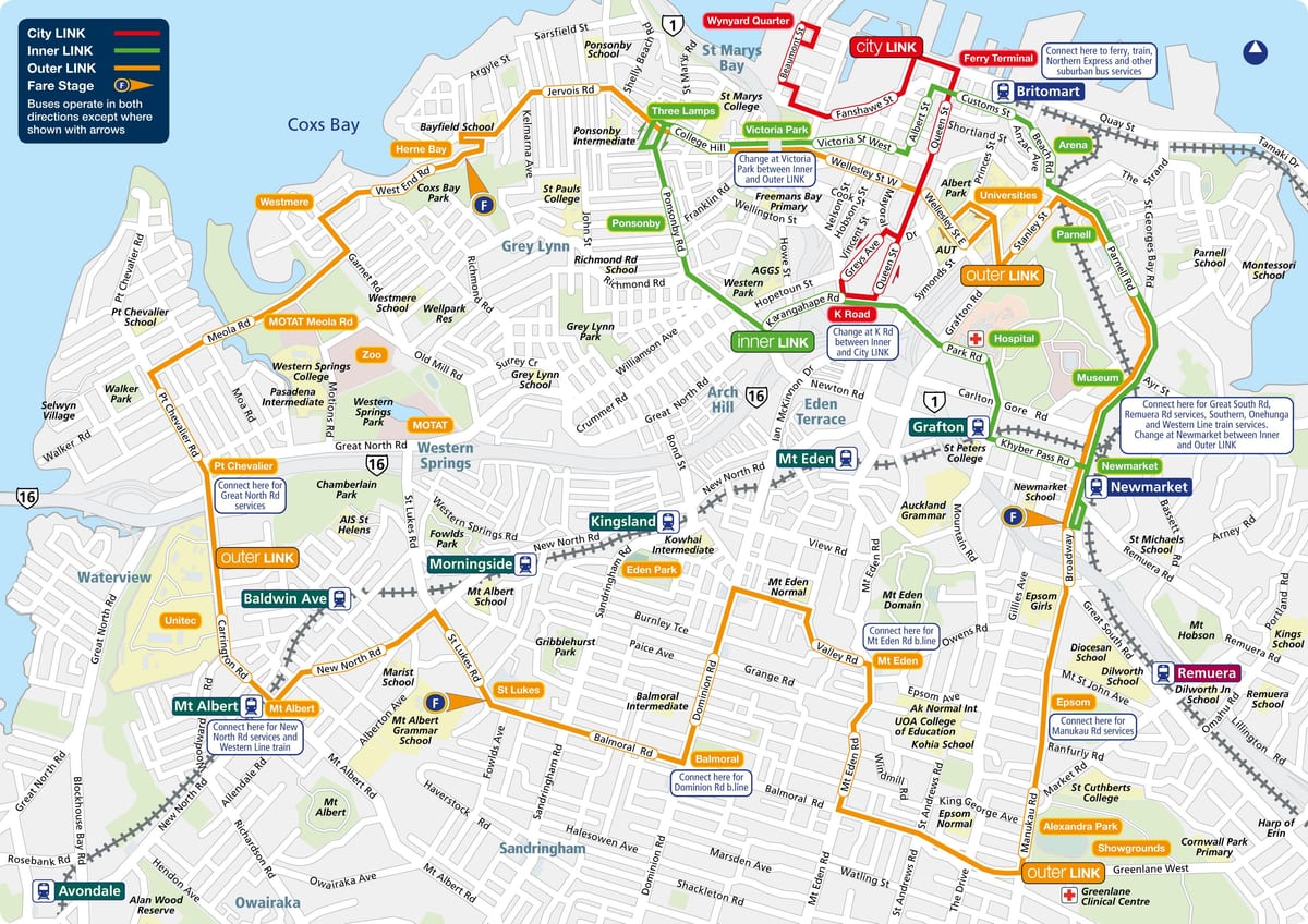 Auckland strætó leið kort