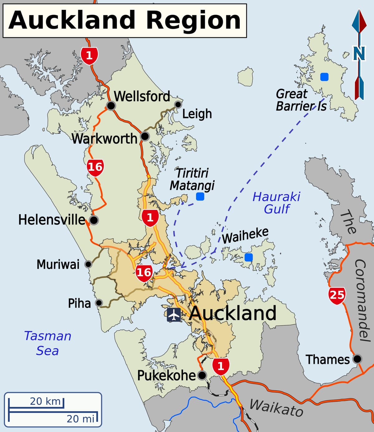 kort af Auckland svæðinu