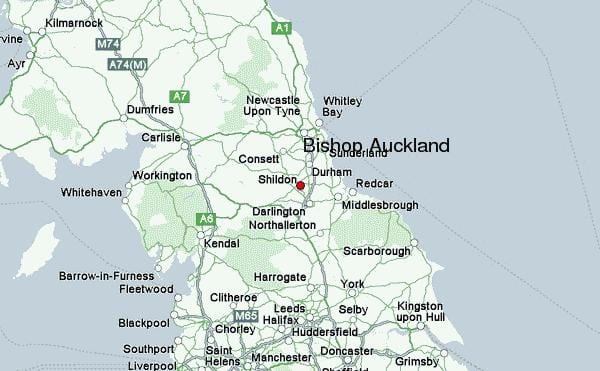 kort af Biskup Auckland