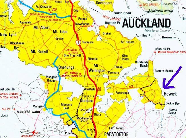 kort af Howick Auckland