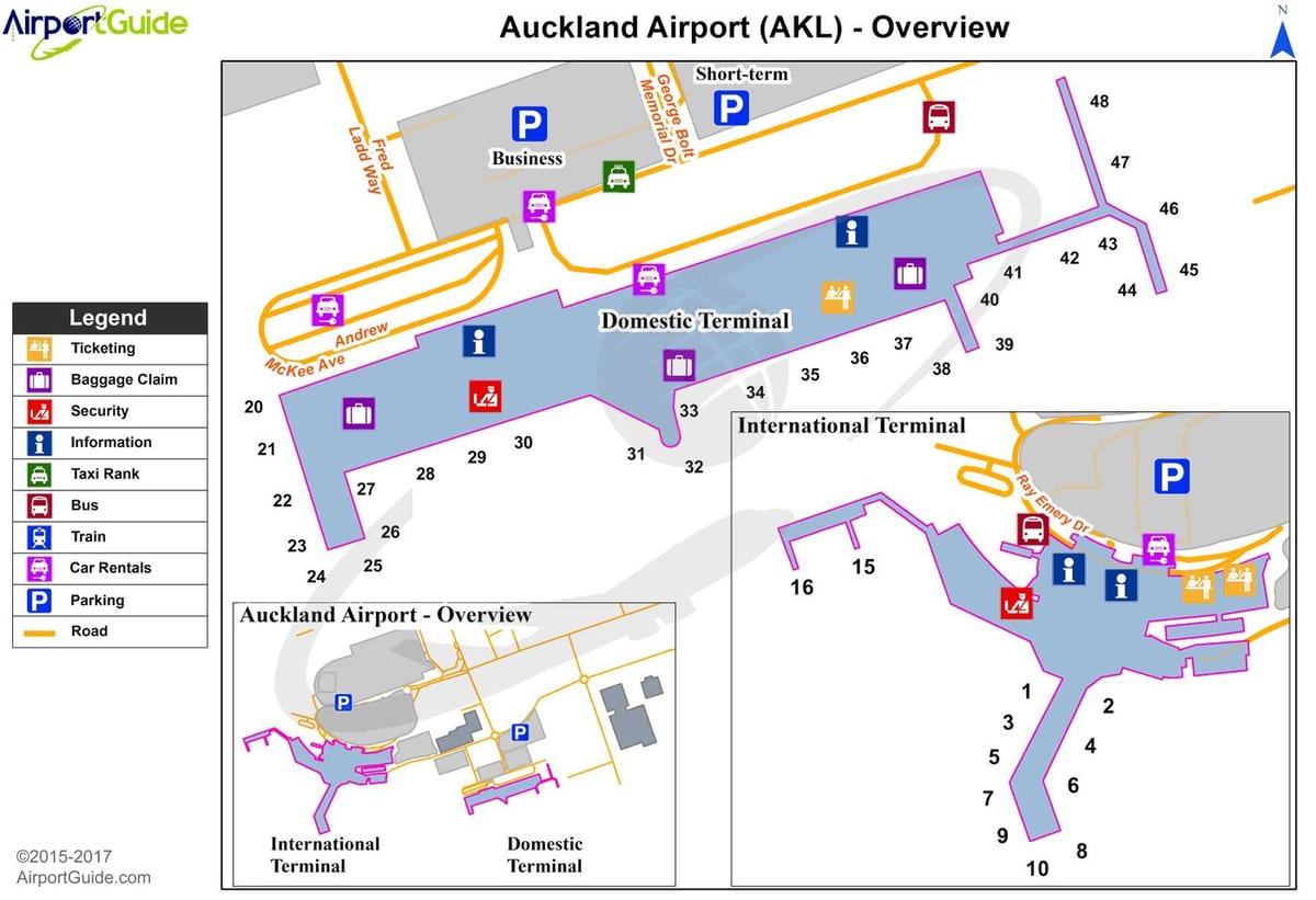 Auckland alþjóðlegur flugvöllur kort