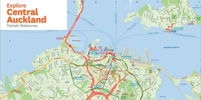 Kort af central Auckland