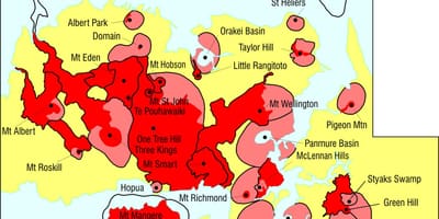 Auckland eldfjöll kort