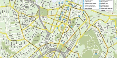 Kort af Auckland miðbænum