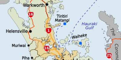 Kort af Auckland svæðinu