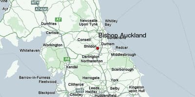 Kort af Biskup Auckland